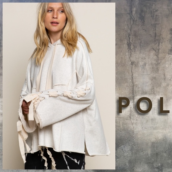 POL Tops - POL “Urban Chic” French Terry Hoodie Top Criss Cross Laces Down Sleeves Raw Hem